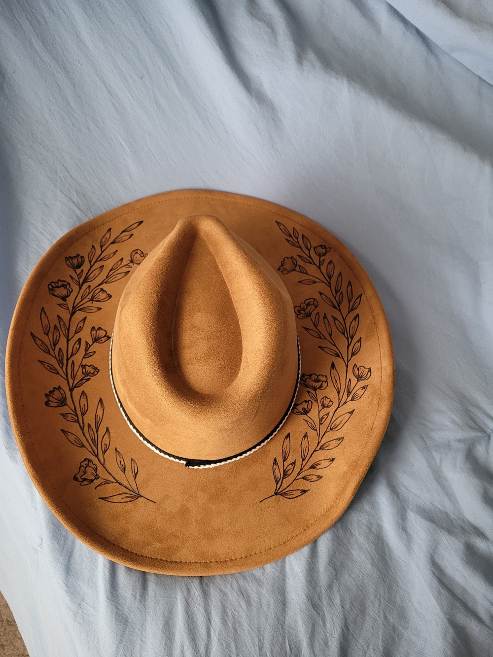 SOLD Stylish Camel Hand Burned Cowgirl Hat